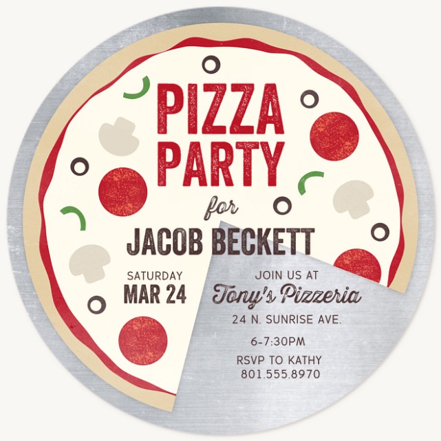 Pizza Party Boy Birthday Party Invitations