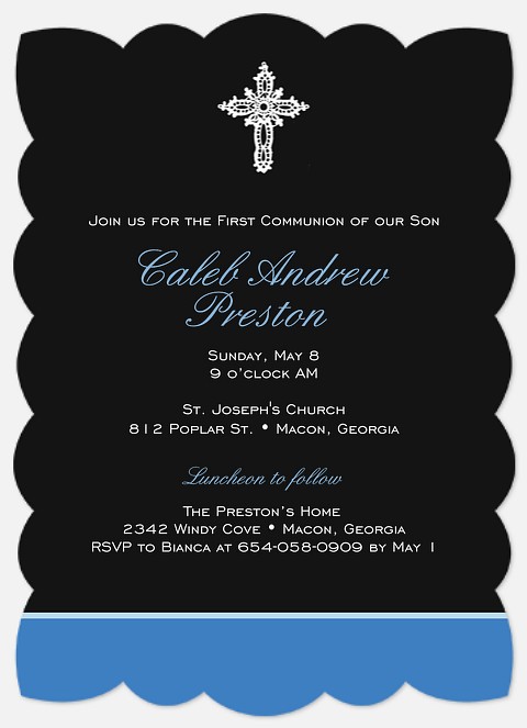 Crystal Cross Blue First Communion Invitations