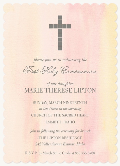 Tranquil Watercolor  First Communion Invitations