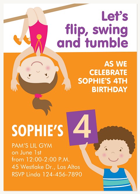 Tumbling Tots Kids Birthday Invitations