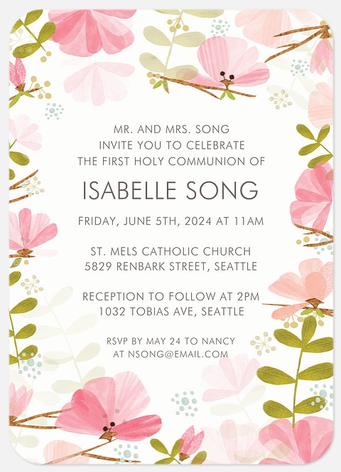 Wildflower Watercolor First Communion Invitations