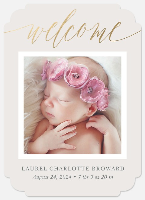 Golden Welcome Baby Girl Birth Announcements