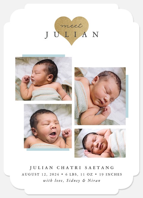 Shimmering Heart Baby Boy Birth Announcements