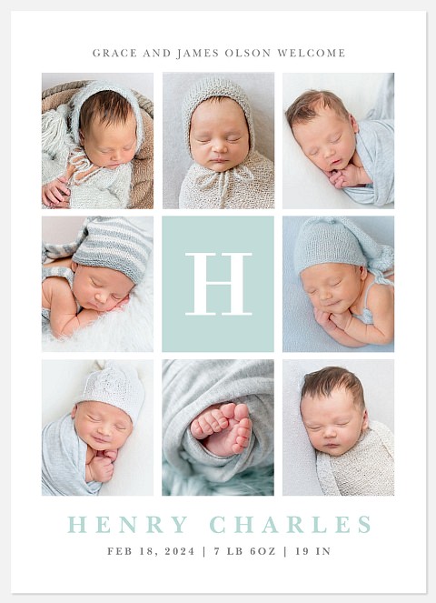 Handsome Monogram Baby Birth Announcements