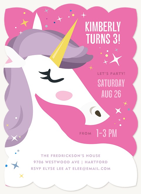 Unicorn Sparkles Kids Birthday Invitations