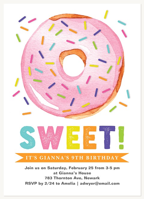 Sweet Donut Kids Birthday Invitations