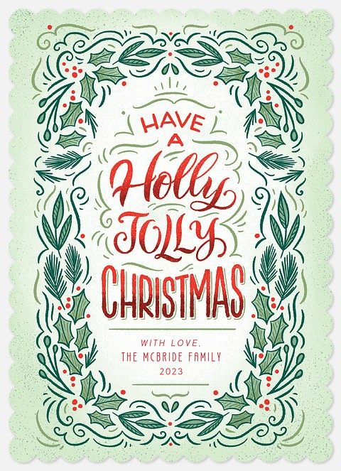 Vintage Holly Holiday Photo Cards