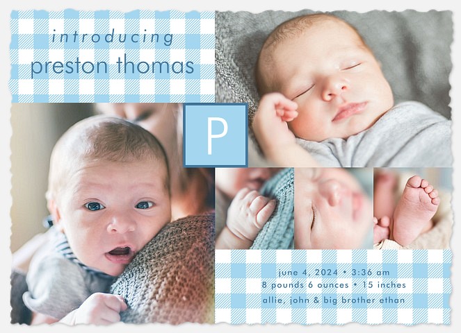  Gingham Flannel Baby Birth Announcements