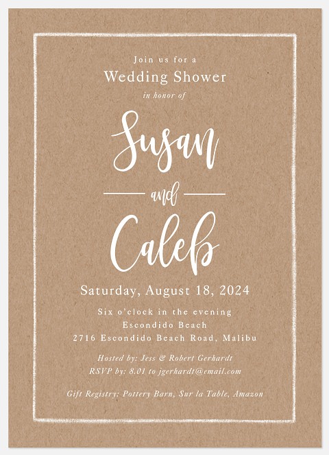 Calligraphic Kraft Bridal Shower Invitations