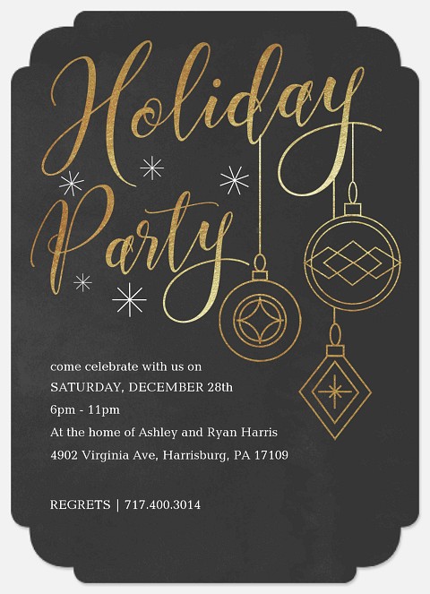 Golden Ornaments Holiday Party Invitations