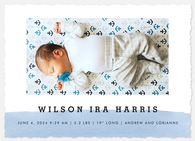 Watercolor Accent Baby Birth Announcements