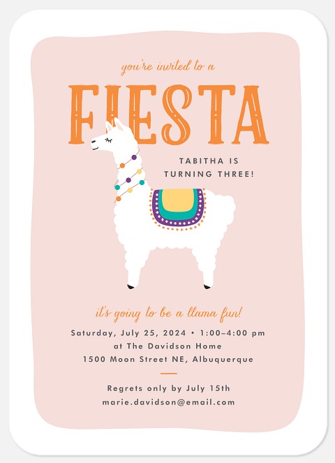 Llama Fiesta Kids' Birthday Invitations