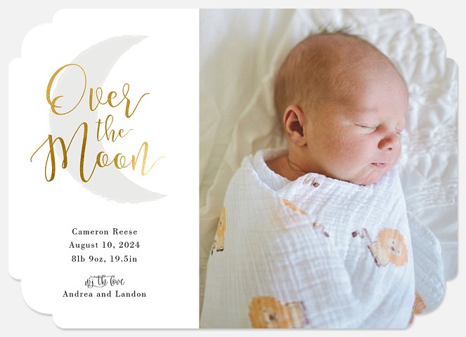 Over The Moon Baby Birth Announcements