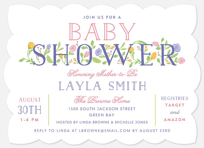 Floral Letters Baby Shower Invitations
