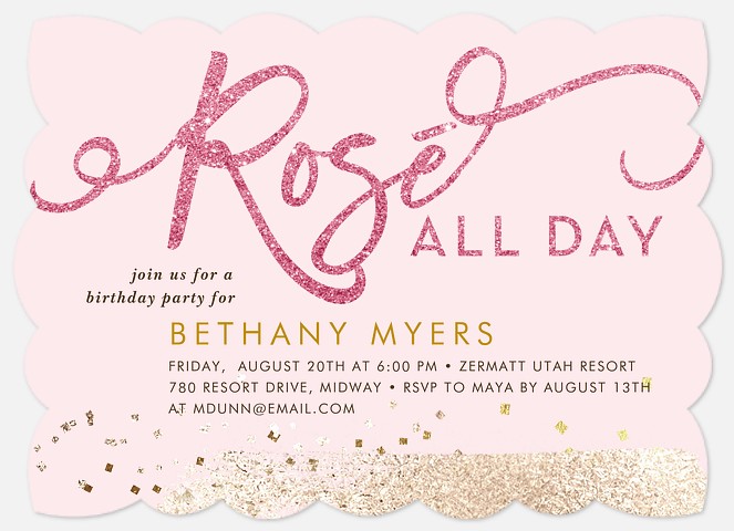 Rosé All Day Adult Birthday Invitations