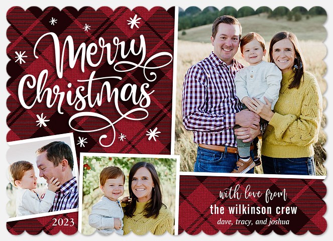 Cranberry Plaid Holiday Photo Cards