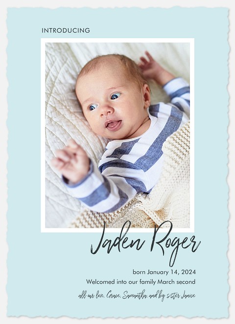 Brushed Introductions Baby Birth Announcements