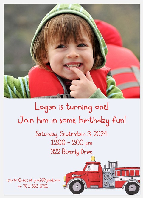 Fireman Fun Boy Birthday Invitations