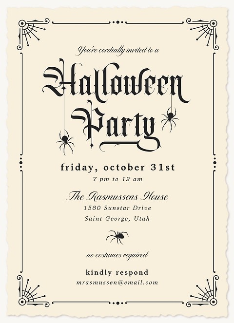 Gothic Spiderwebs Halloween Party Invitations