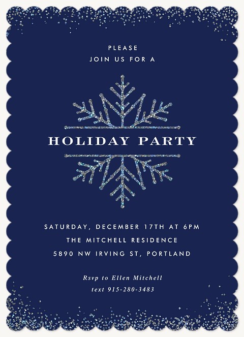 Glittering Snowflake Holiday Party Invitations