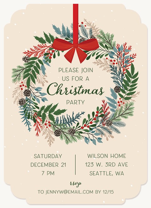 Wreath Invite Holiday Party Invitations