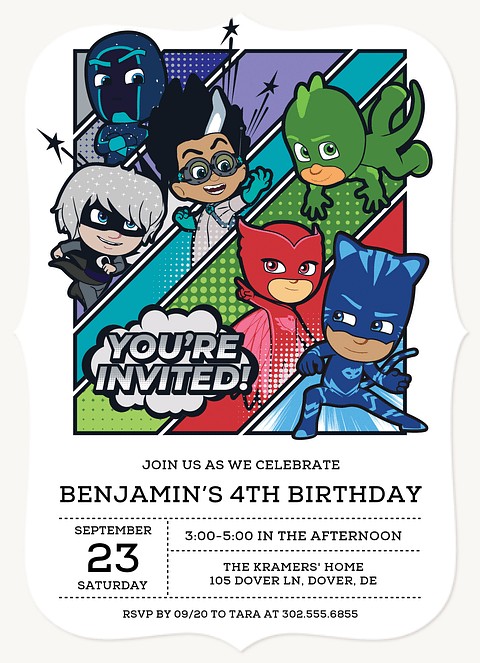 PJ Masks Big Invitation Kids Birthday Invitations