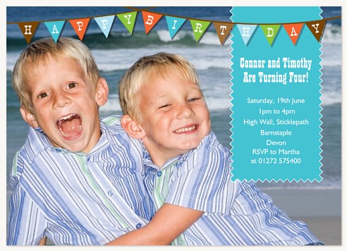 Blue Ocean Flags Kids Birthday Invitations