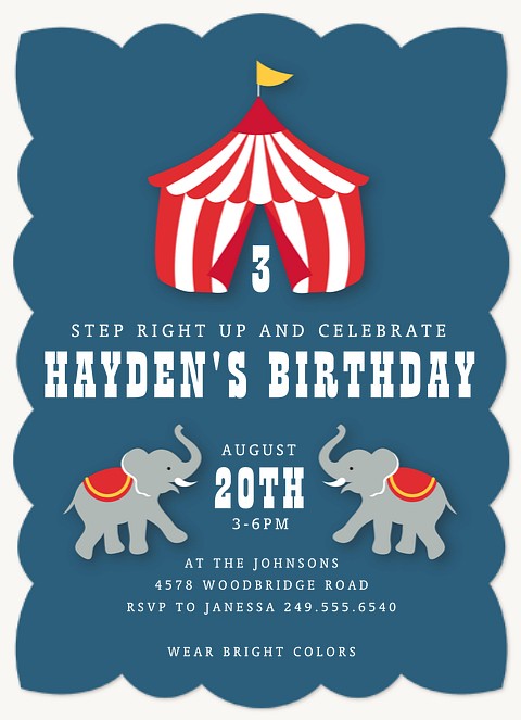 Circus Tent Kids Birthday Invitations