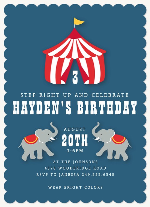 Circus Tent Kids Birthday Invitations