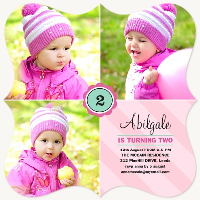 Triple Stripe Pink Kids Birthday Invitations
