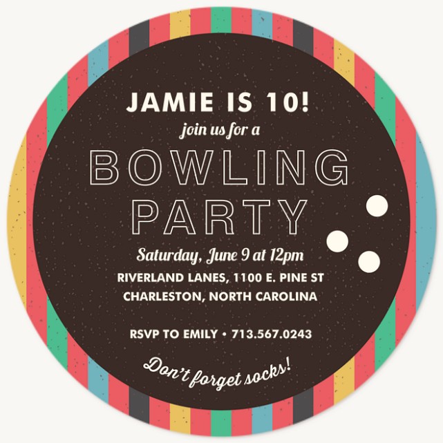 Retro Bowling Kids Birthday Invitations