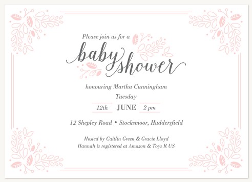 Delicate Leaves Baby Shower Invites 