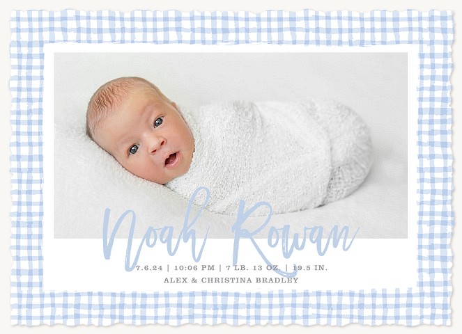 Gingham Sweetness  Boy Baby Announcements
