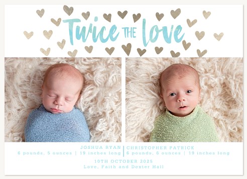 Sprinkled Hearts Twin Birth Announcement Cards