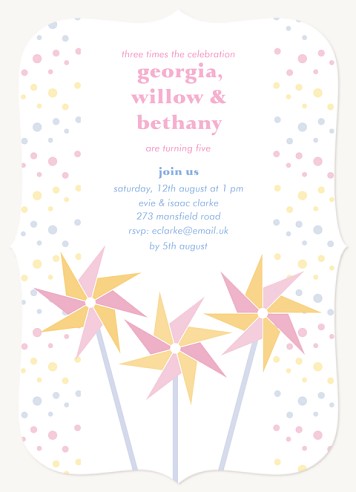 Pinwheel Triplets Kids Birthday Invitations