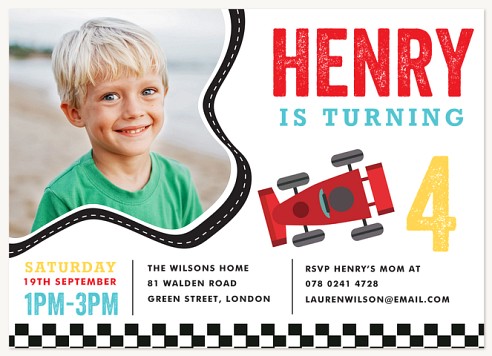 Speed Racer Kids Birthday Invitations
