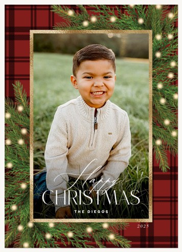 Plaid Greenery Christmas Cards