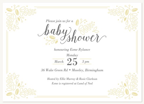 Delicate Leaves Baby Shower Invites 