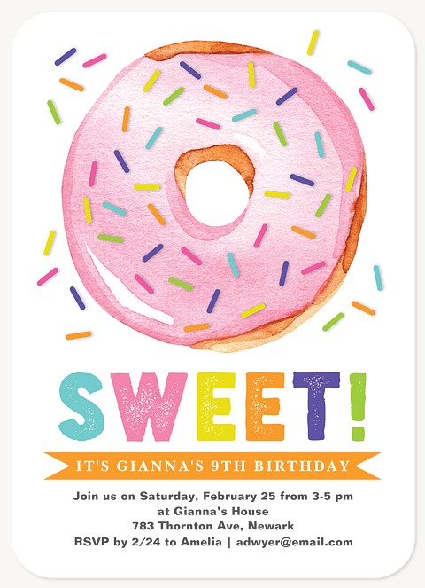 Sweet Donut Girl Birthday Party Invitations