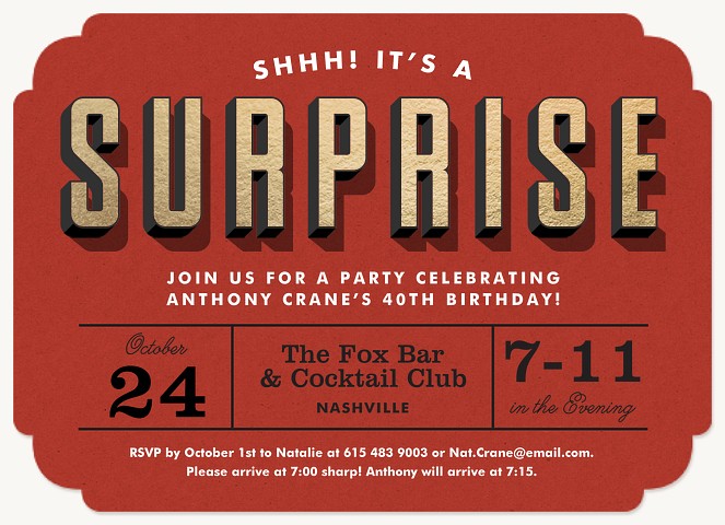 Bold Surprise Adult Birthday Party Invitations