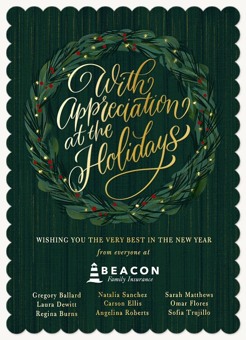 Wreath of Appreciation Business Holiday Cards