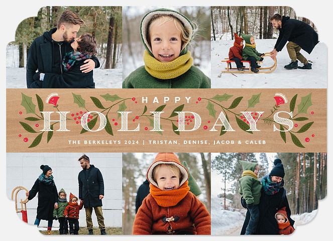 Woodgrain Florals Holiday Photo Cards