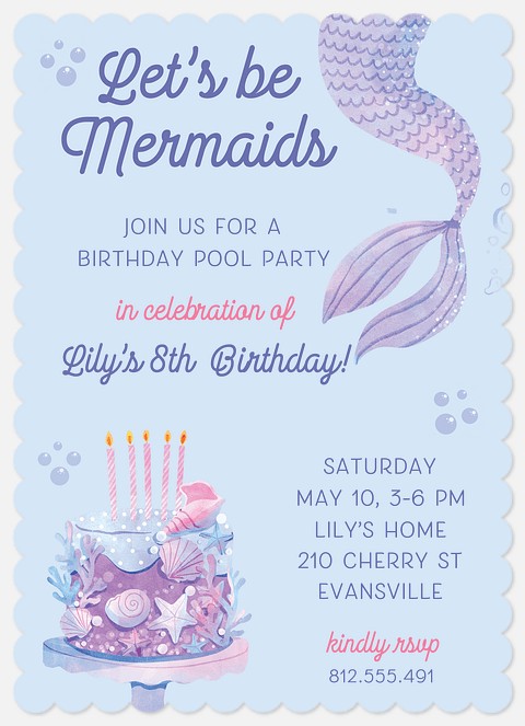 Watercolor Mermaid Kids' Birthday Invitations