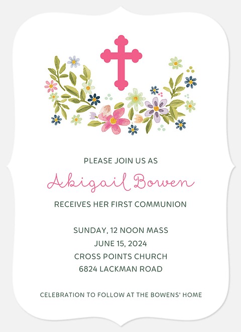 Cross Wildflowers First Communion Invitations