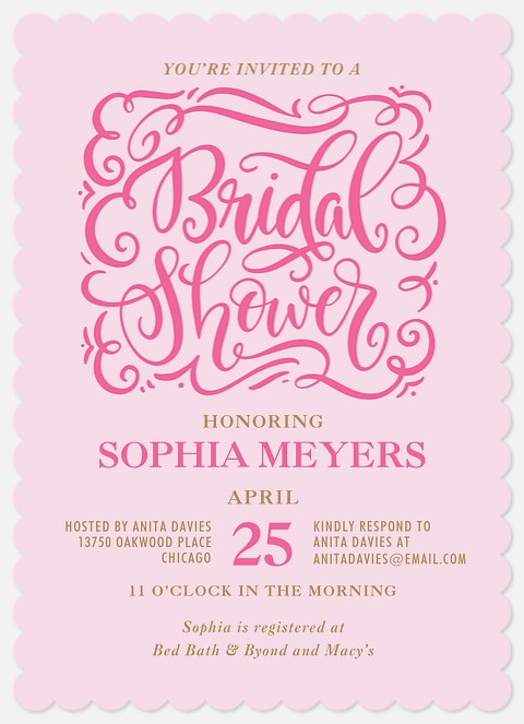 Whimsical Script Bridal Shower Invitations