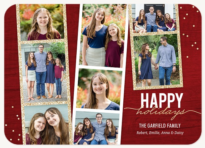 Rustic Photo Strips Personalized Holiday Cards