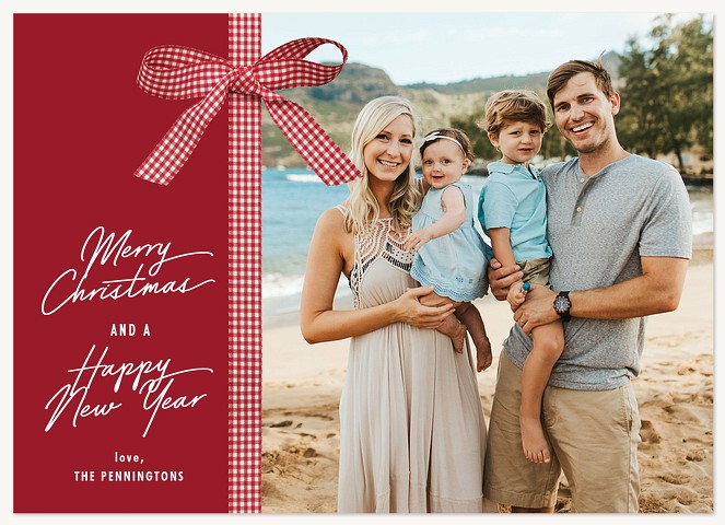 Gingham Ribbon Personalized Holiday Cards