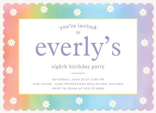 Daisy Rainbow Kids Birthday Invitations