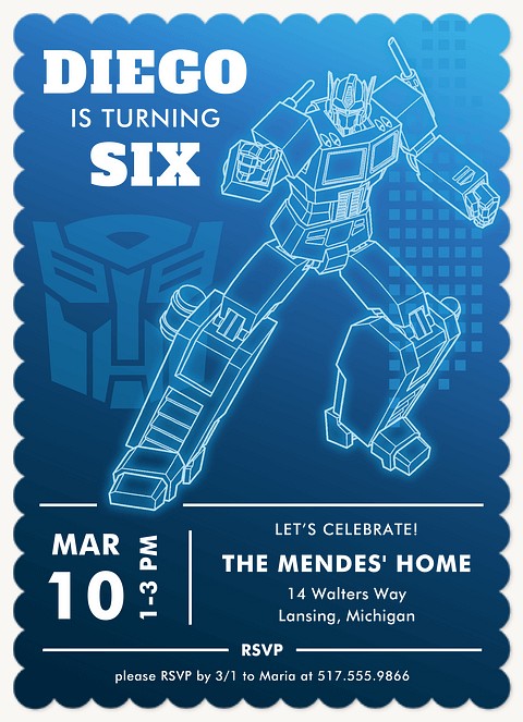 Transformers Glow Bot Kids Birthday Invitations