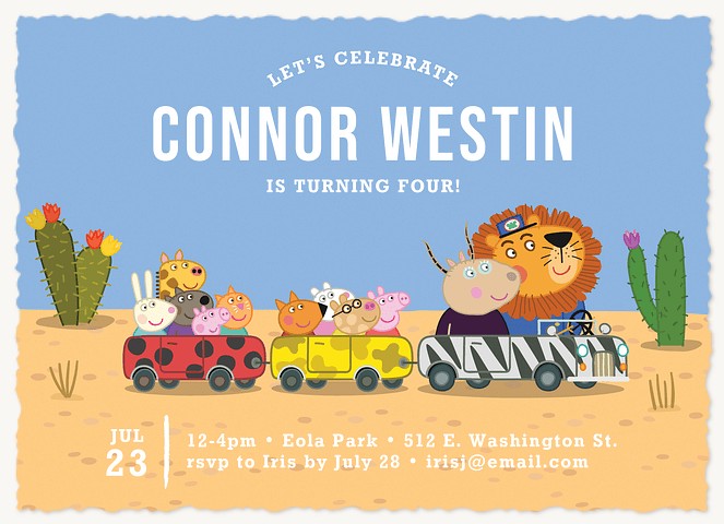 Peppa Pig Safari Party Kids Birthday Invitations